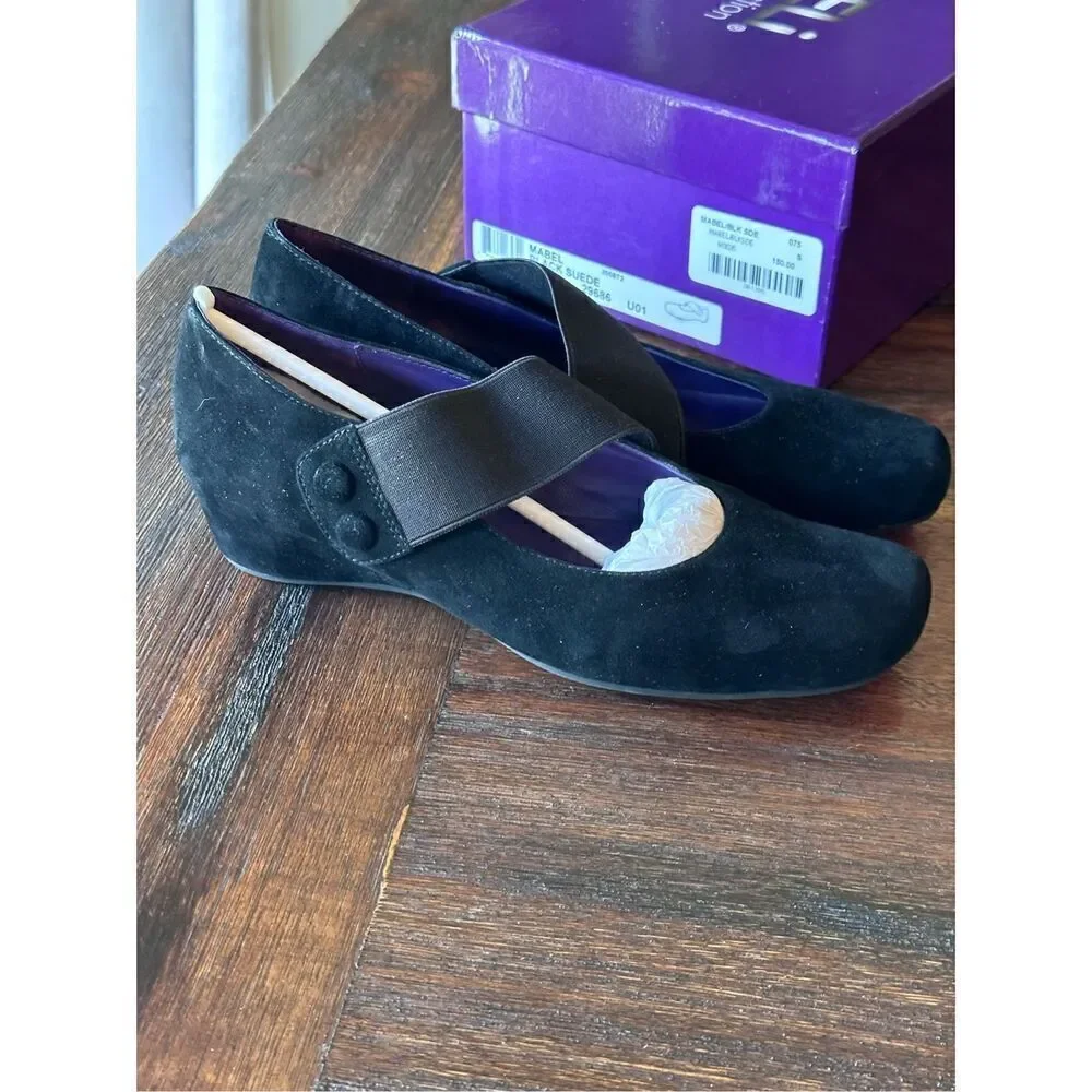Vaneli Purple Collection black suede Mabel wedge heels